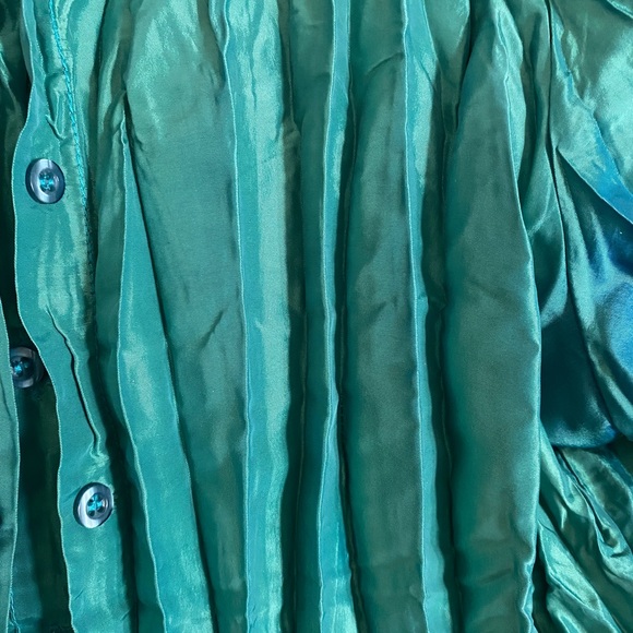 Vintage CCC Blue/Green Pleated Button Up Top - Picture 3 of 6
